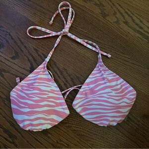 Pink White Zebra Print Triangle Bikini Top